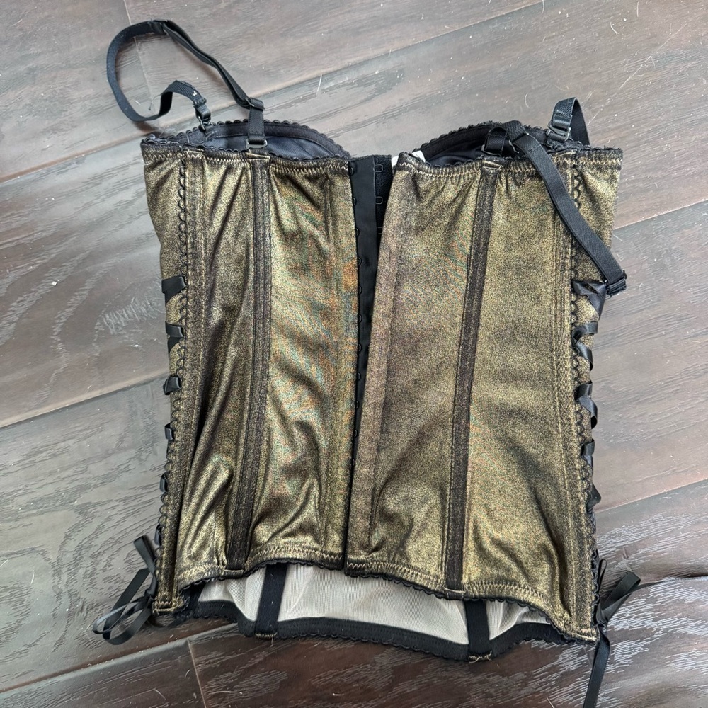 🖤 Gothic Lace Corset Top – Steampunk Whimsigoth Romance y2k gold S - Picture 7 of 7